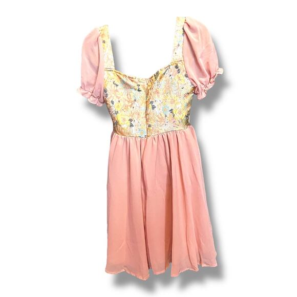 Shein Coquette Pink Puff Sleeve Mini Dress Cottagecore Fairycore Regency Small - Picture 4 of 7